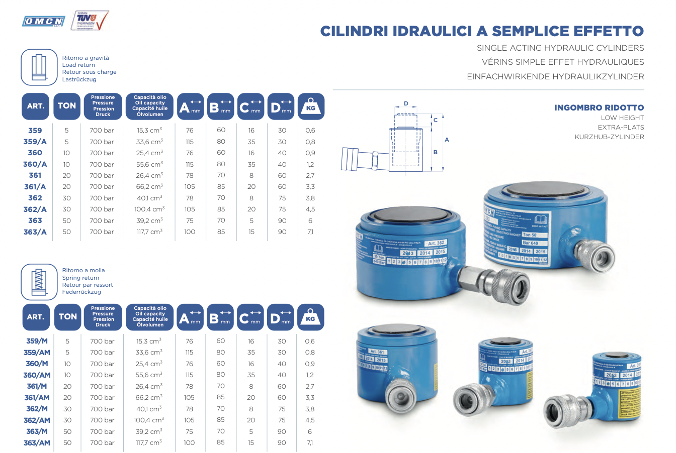 Vérins simple effet hydrauliques